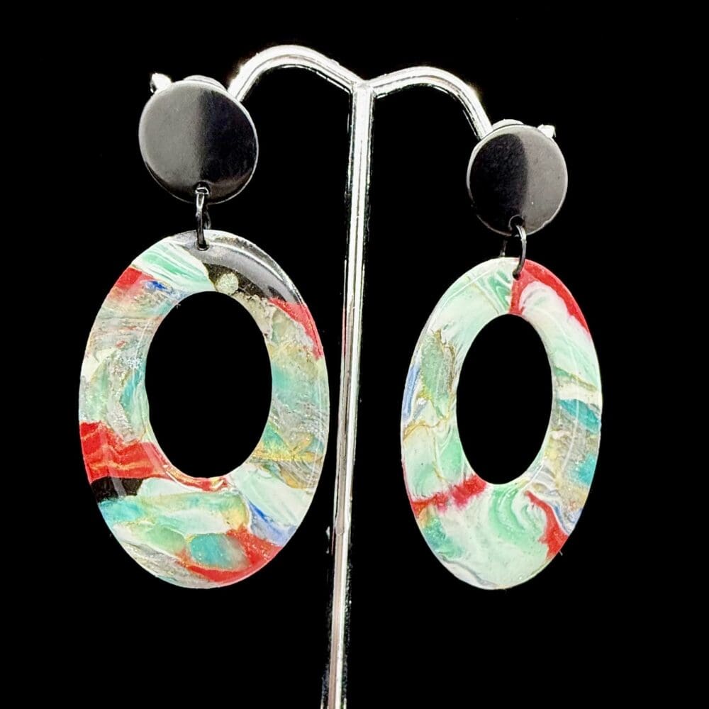 multicolor oval clay dangle earrings