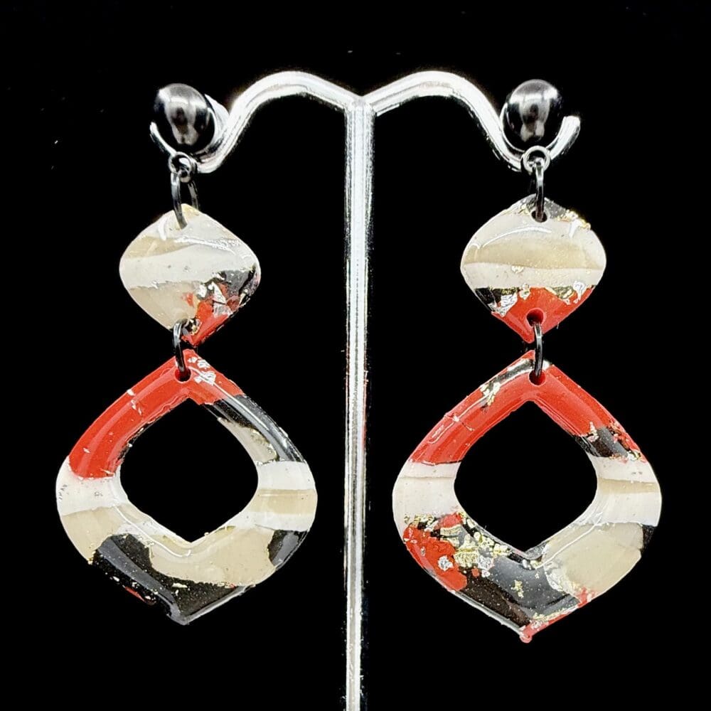 Black and Red Wide Teardrop Earrings