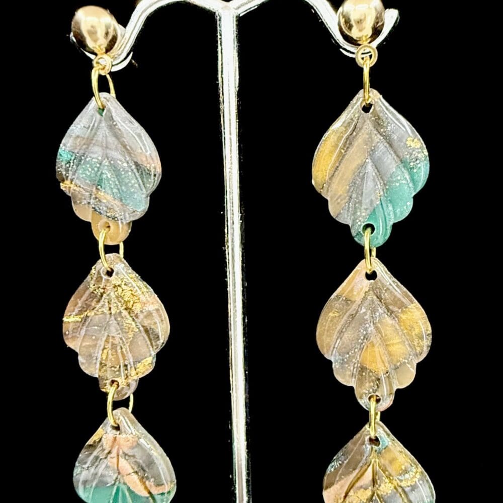 Autumn Moss Long Leaf Dangle Earrings