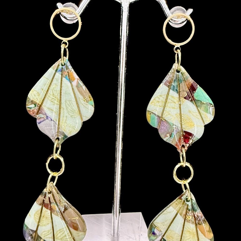 Jaded Sea glass Long Dangle Shell Earrings