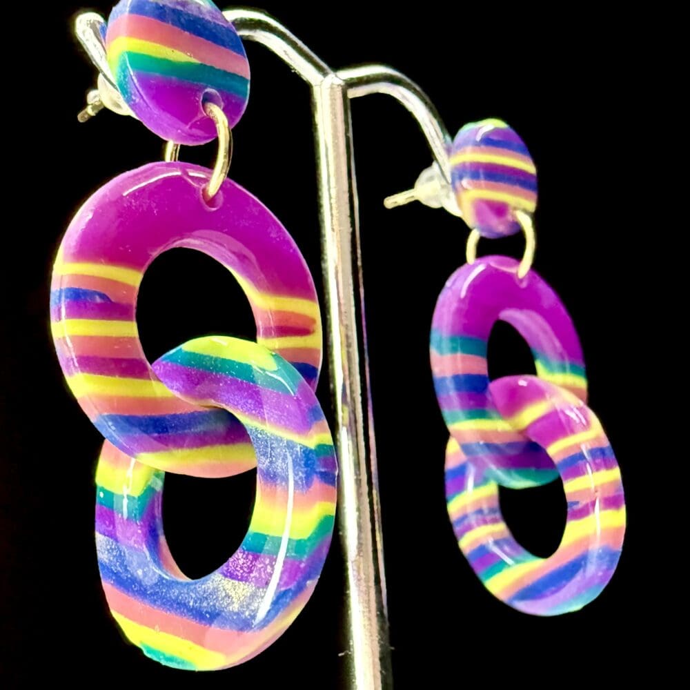 Rainbow Double Hoop Dangle Earrings