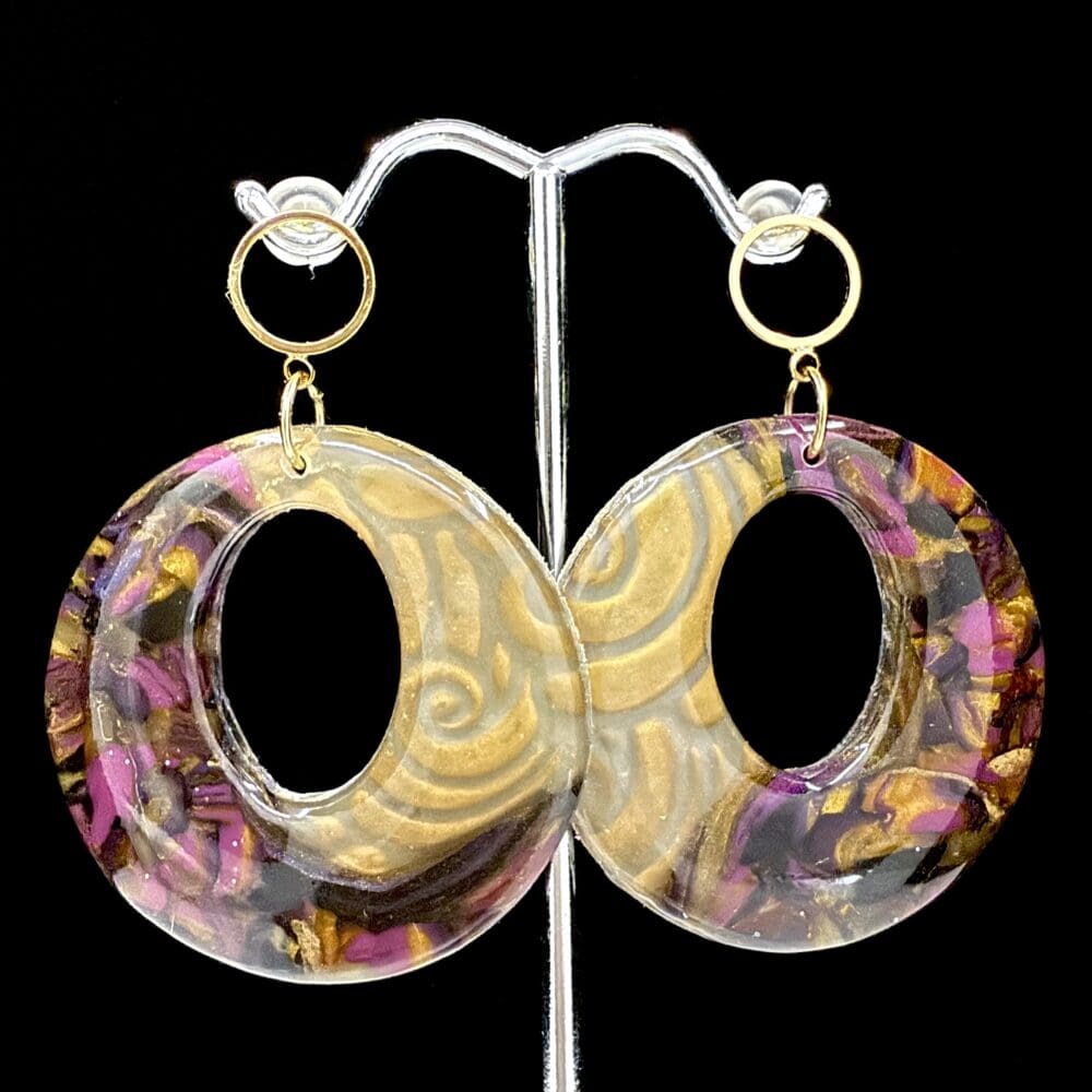 Golden Brocade Plumb Edition Circle Earrings