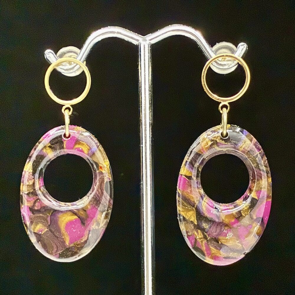 Golden Brocade Plumb Edition Oval Earrings