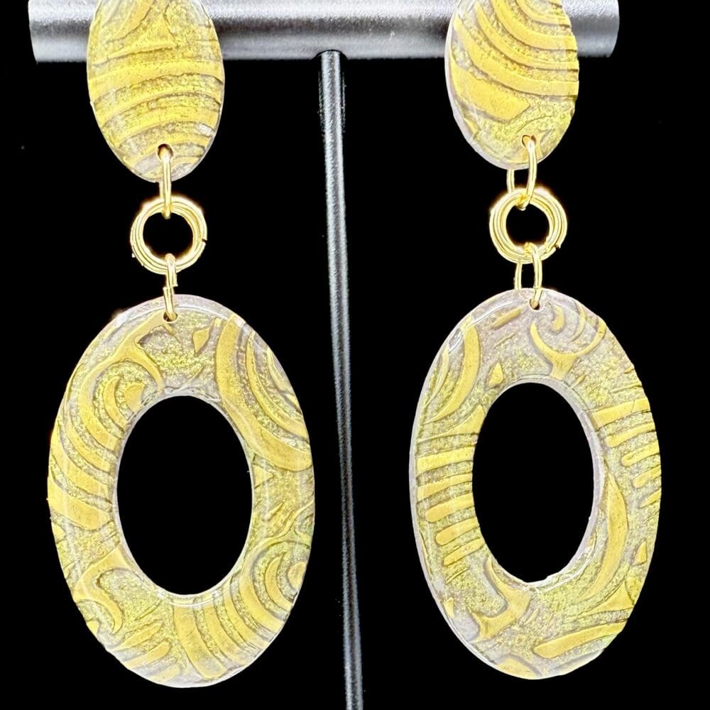 Golden Brocade Oval Statement Earrings