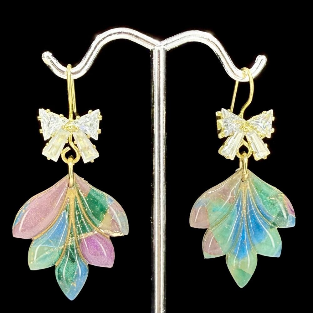 Stained Glass Flower Petal Drop Earrings