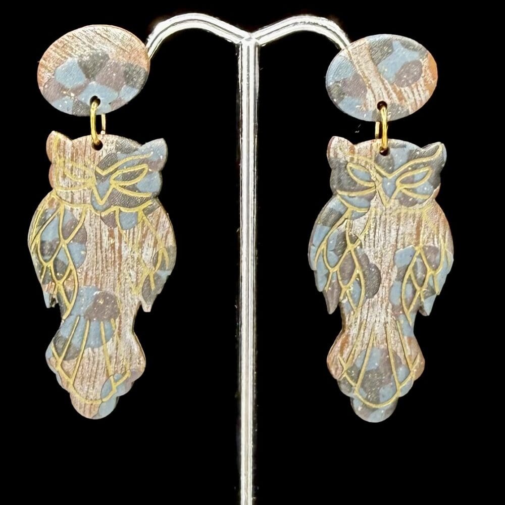 Spotted Owl Woodland Dangle Earrings