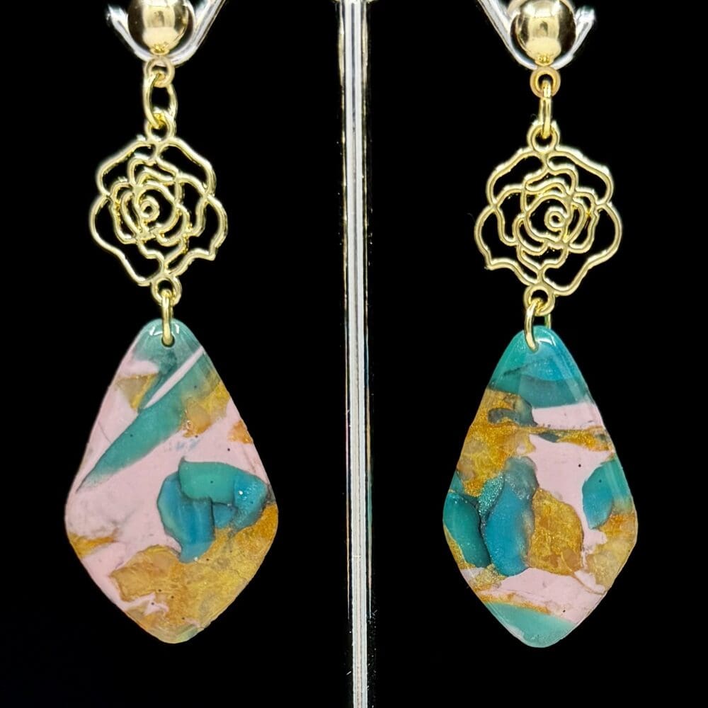 Cotton Candy Turquoise Rose Drop Earrings