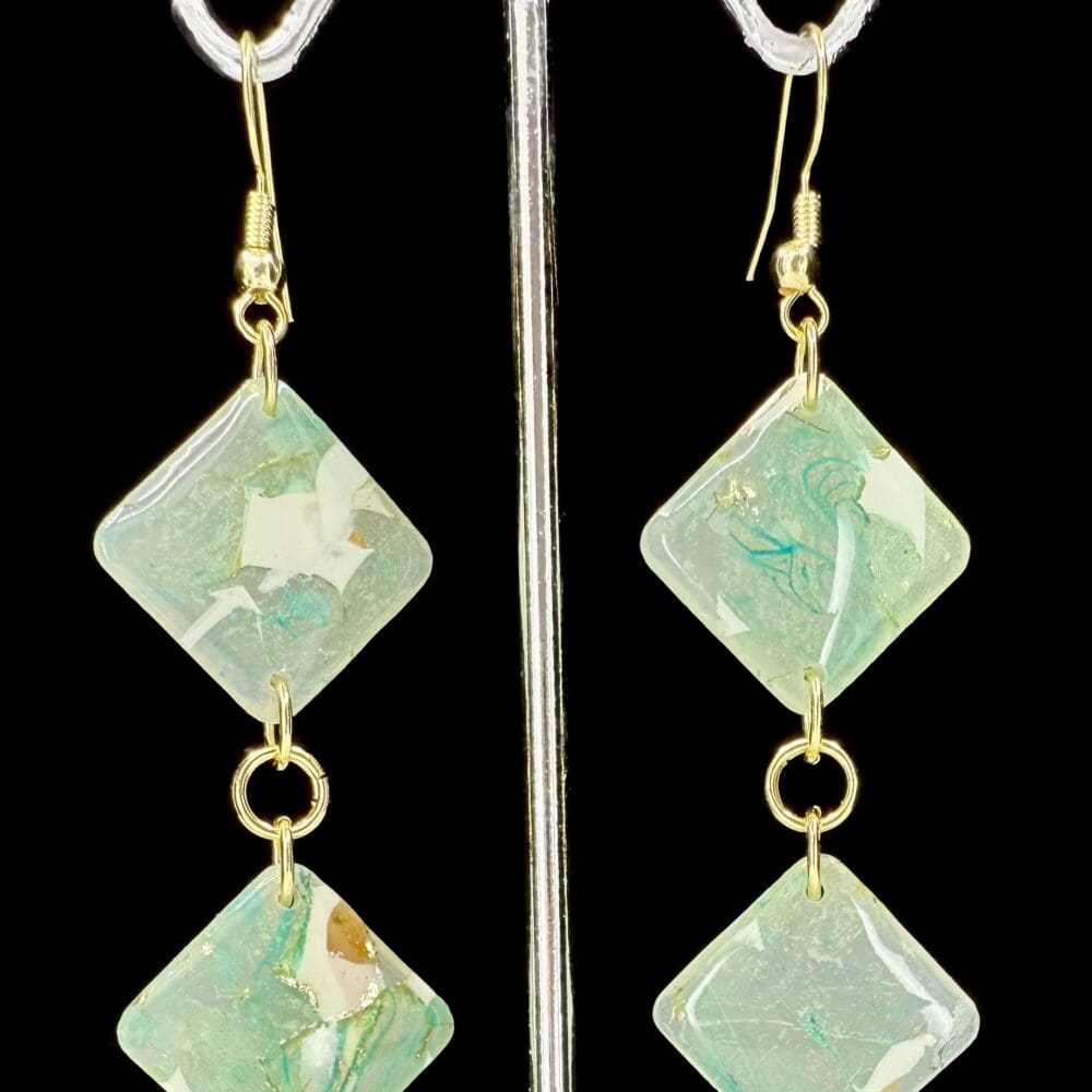 Moss Agate Shores Double Diamond Earrings