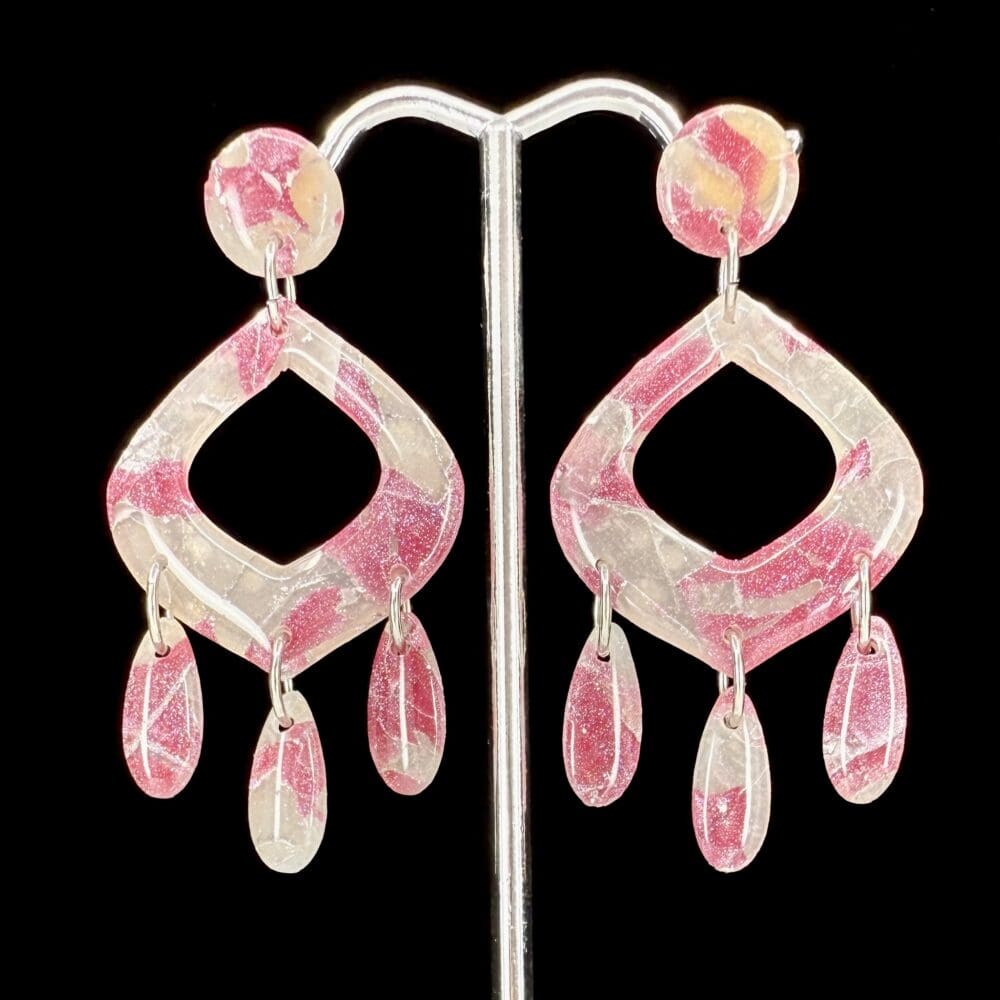 Rose Iced Opal Geo Stacked Wide Teardrop Earrings