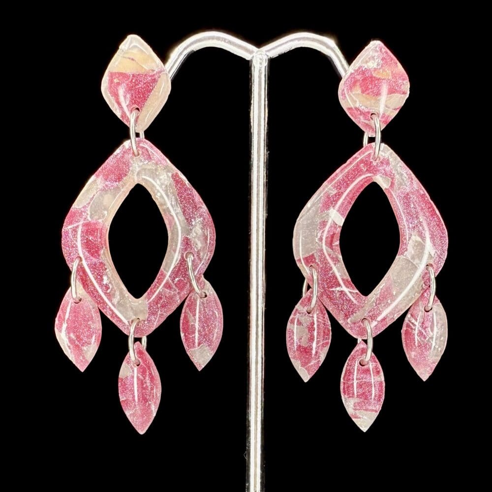 Rose Iced Opal Geo Stacked Open Diamond Earrings