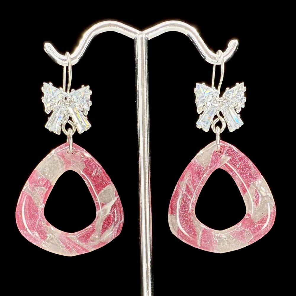 Rose Iced Opal Open Triangle Drop Earrings