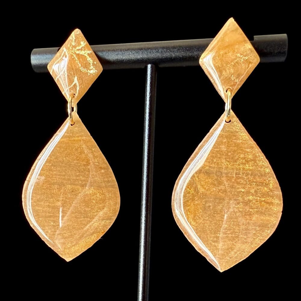 Woodgrain Wide Teardrop With Dimond Post Earrings