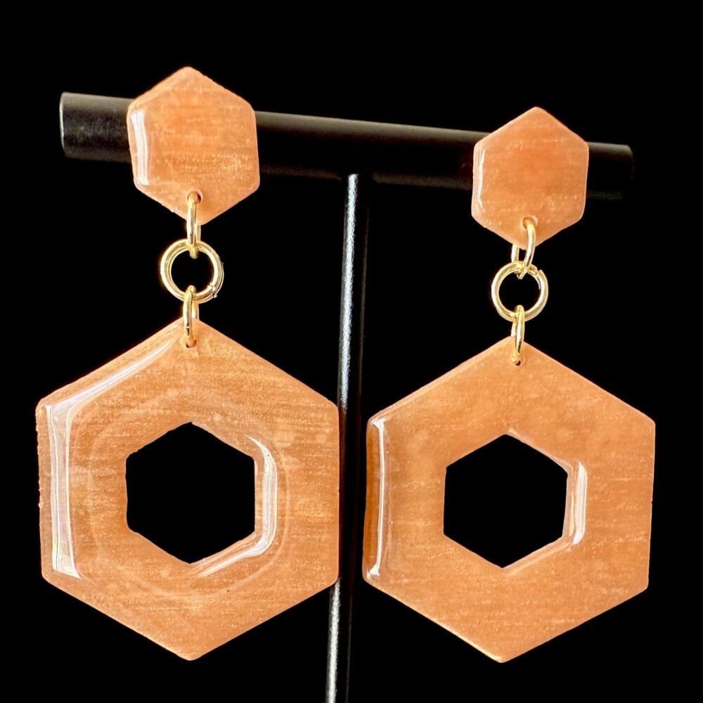 Woodgain Hexagon Dangle Earrings