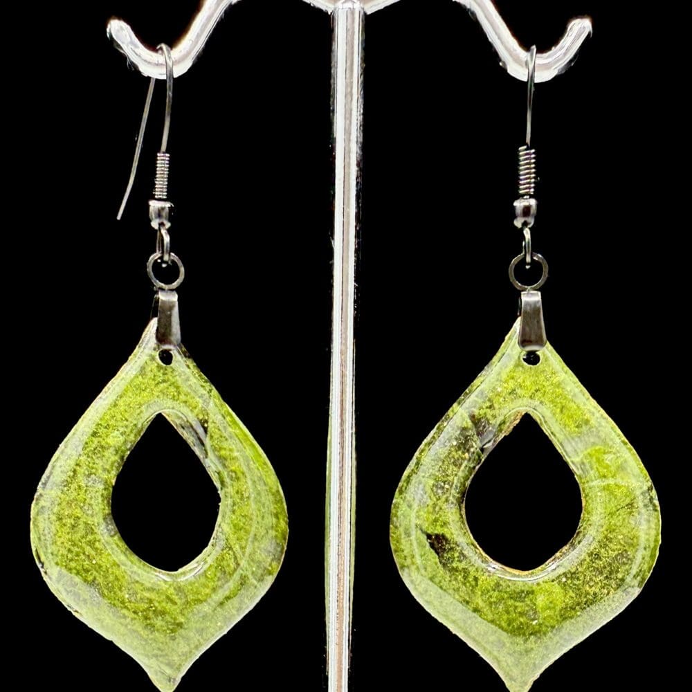 Moss Under Glass Open Teardrop Dangle Earrings