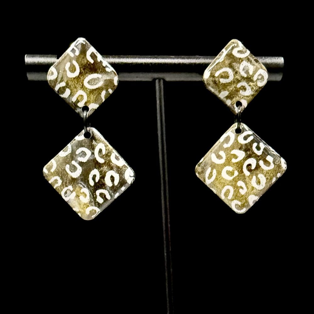 Black and White Square Leopard Drop Earrings