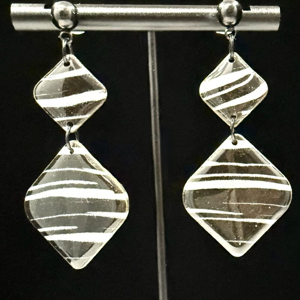 Black White Marbled Double Diamond Drop Earrings