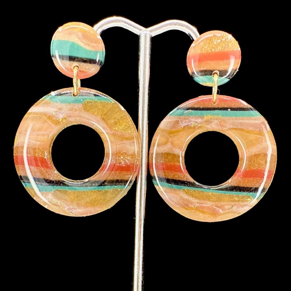 Teal and Sunset Drop Hoop Earrings