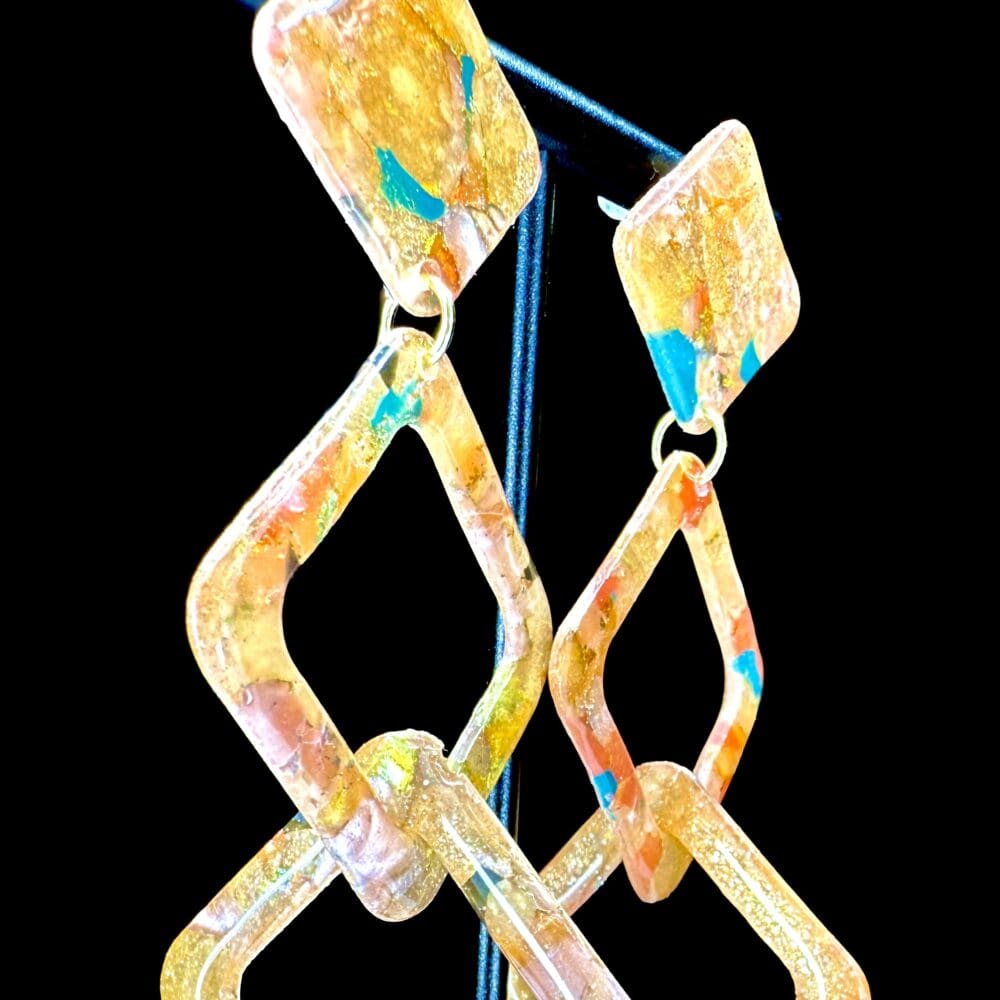 Teal and Sunset Double Dimond Hoop Earrings