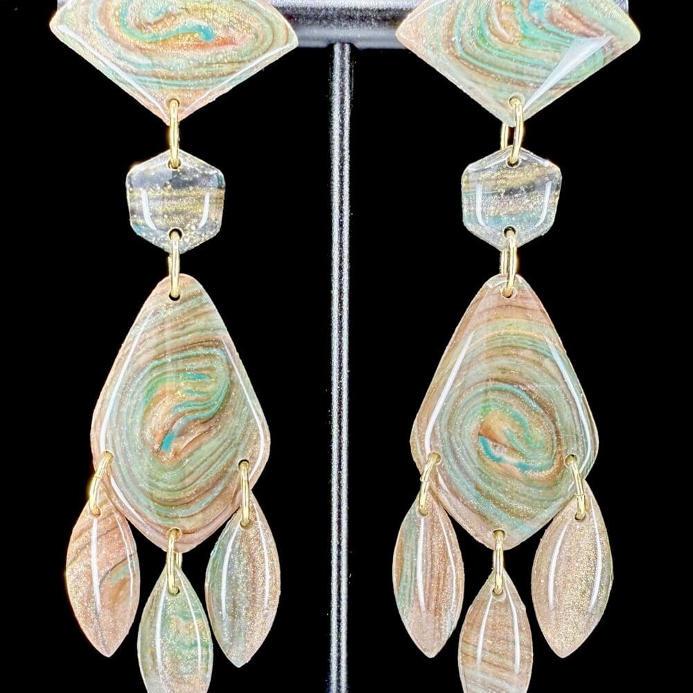 Teal and Sunset Geometric Stacked Swirl Earrings
