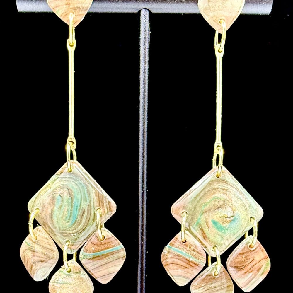 Teal and Sunset Square Swirl Dangle Earrings
