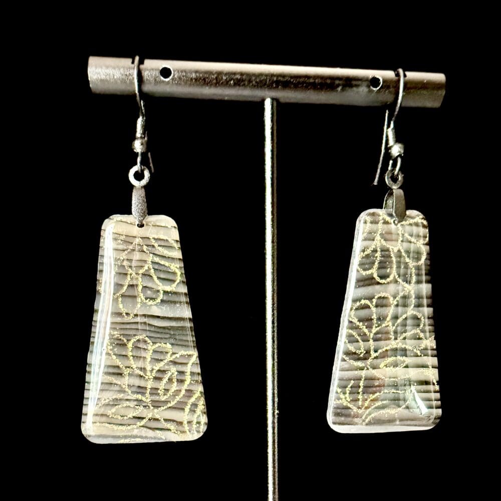 Onyx Woodgrain Trapezoid Dangle Earrings