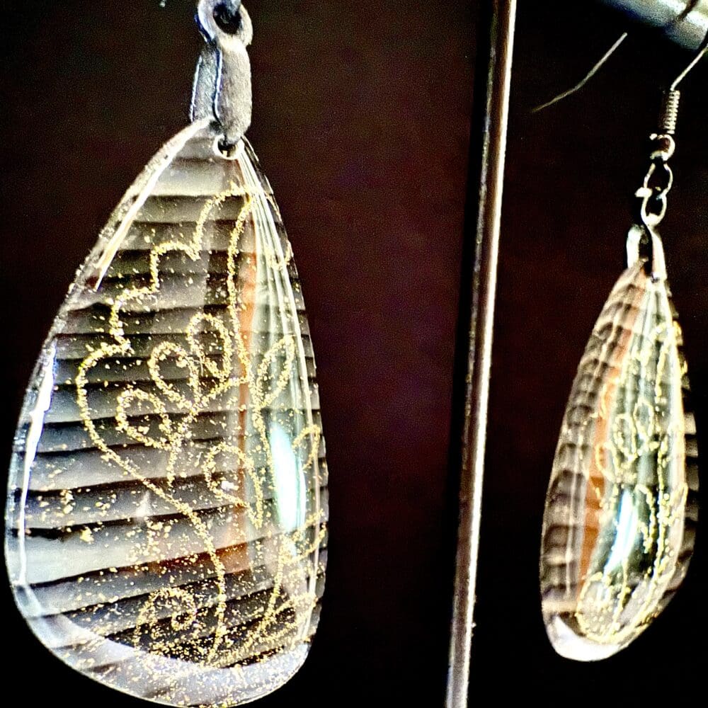 Onyx Woodgrain Elongated Teardrop Earrings