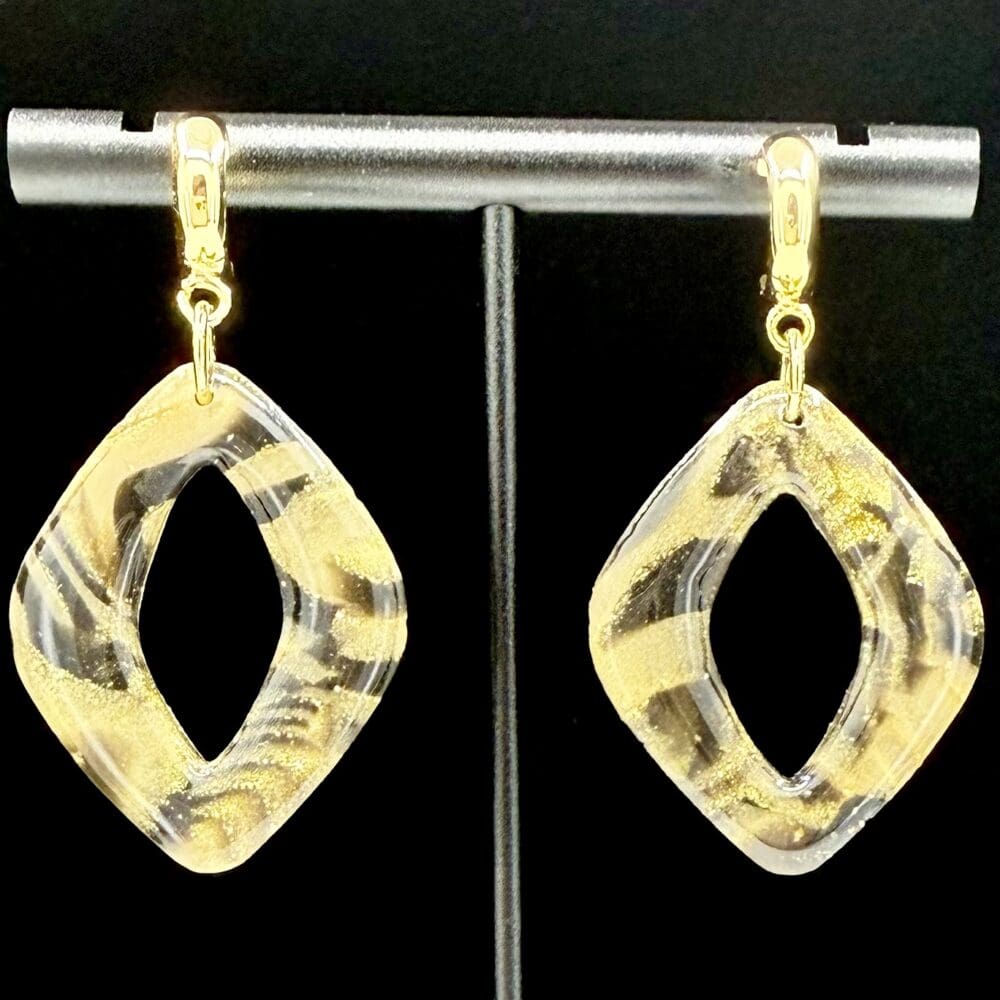Black and Gold Open Diamond Drop Earrings