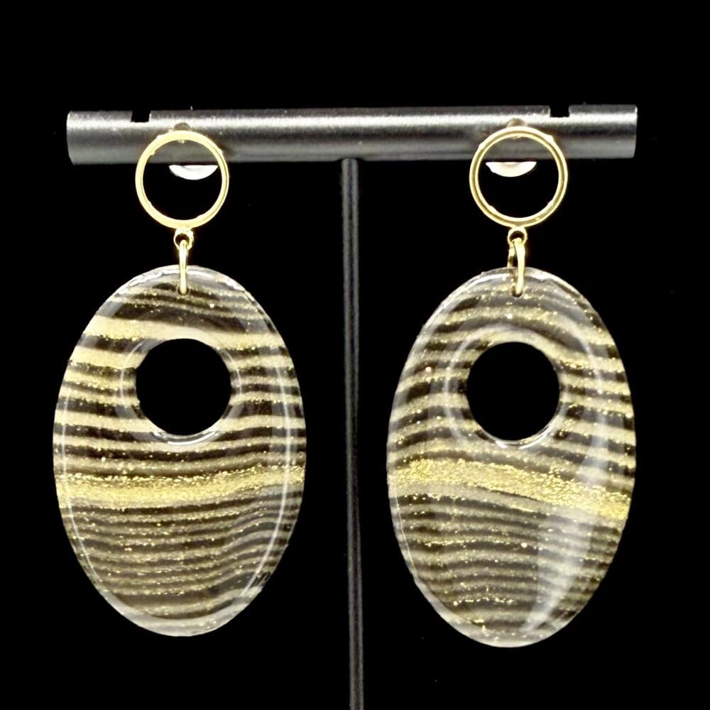Onyx Woodgrain Elegant Oval Dangle Earrings
