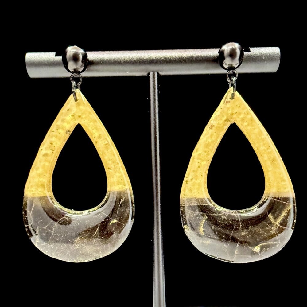 Retro Black and Gold Teardrop Earrings