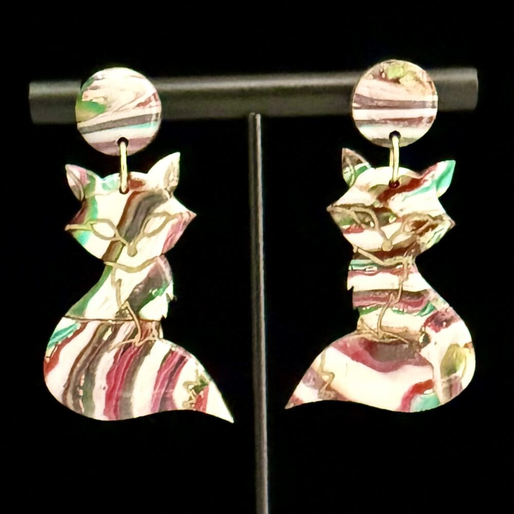 Feline Holiday Stripped Drop Earrings