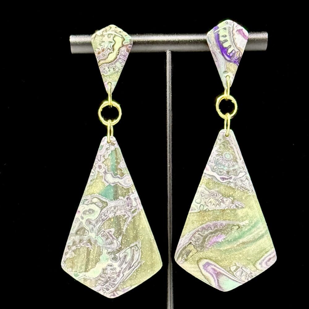 Imperial Spring Mokume Scrap Statement Dangle Earrings