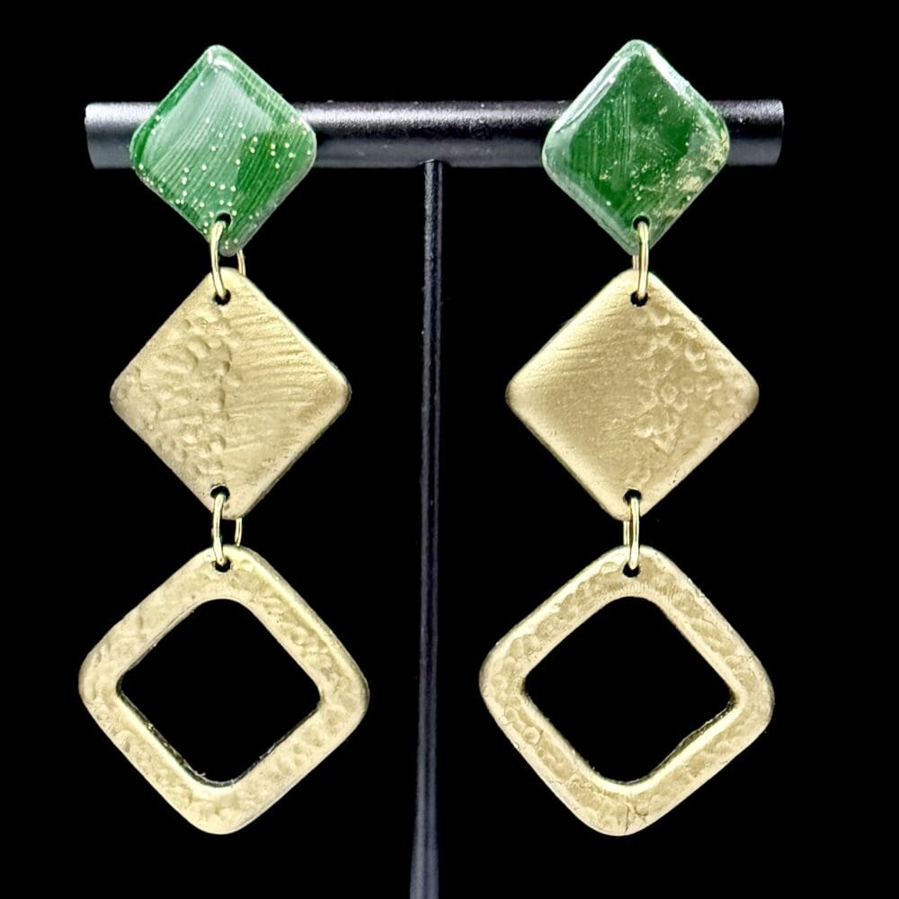 Emerald City Triple Dimond Drop Dangle Earrings