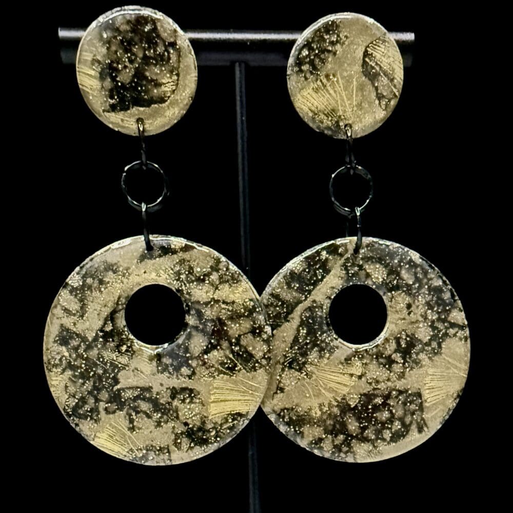 Black and Gold Firework Dangle Hoop Statement Earrings