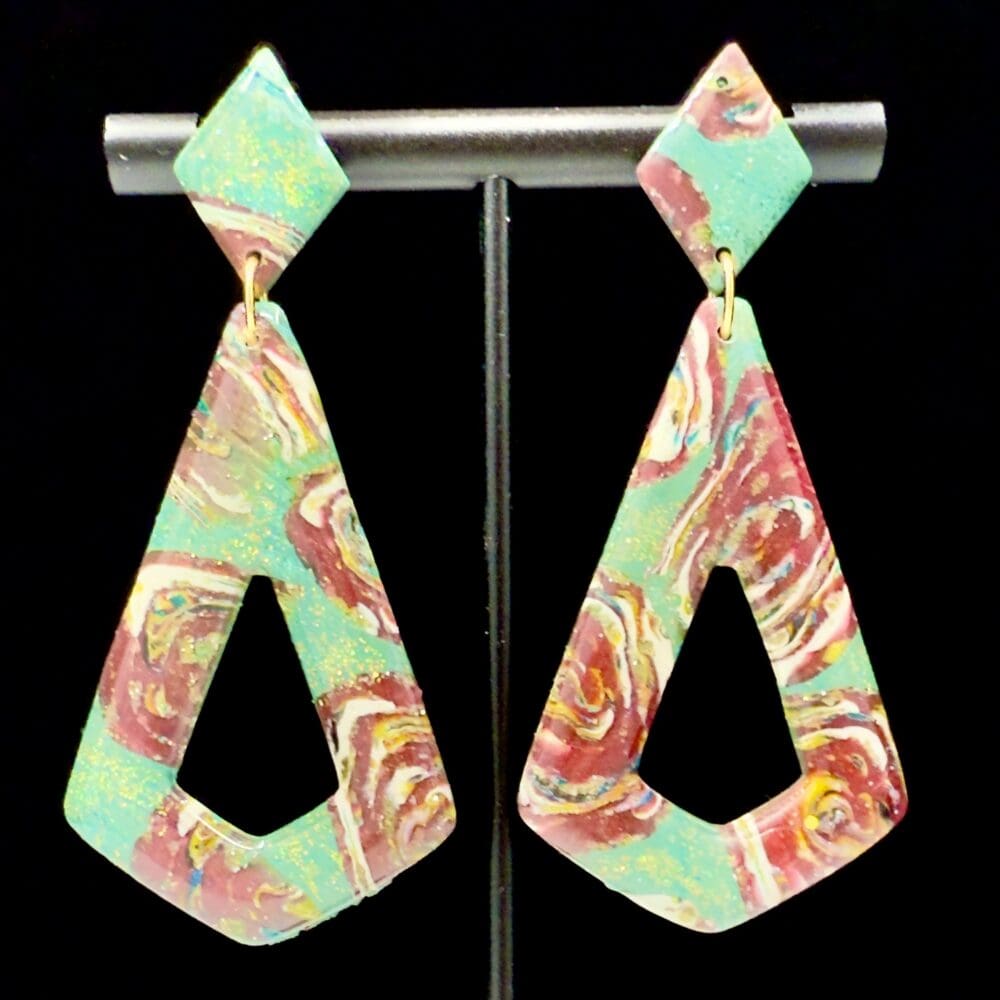 Abstract Christmas Tree Elongated Triangle Dangle Earrings