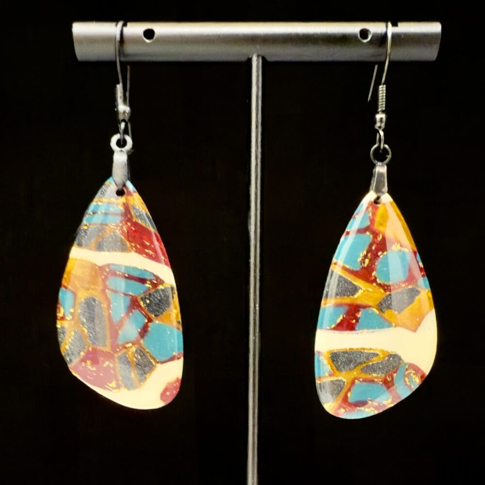 Molten Mosaic Elongated Teardrop Earrings 1