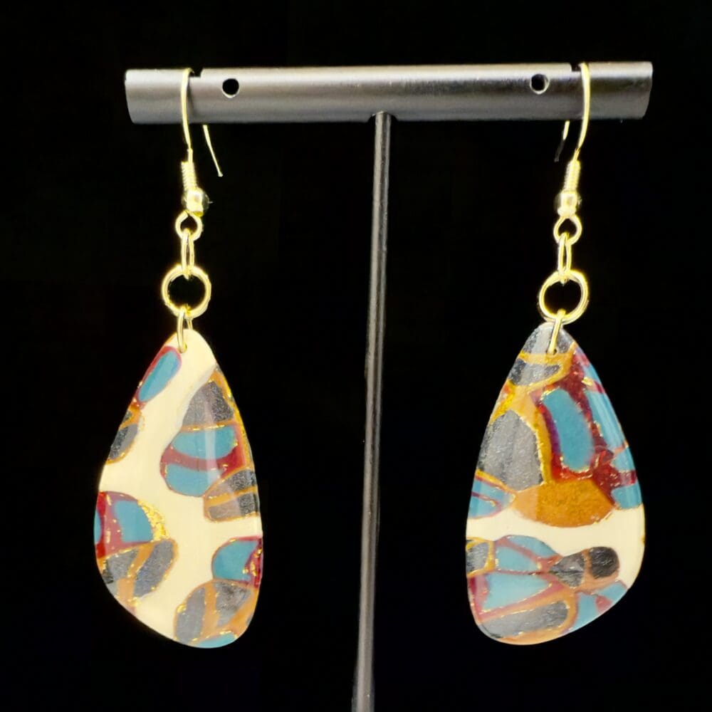 Molten Mosaic Elongated Teardrop Earrings 3