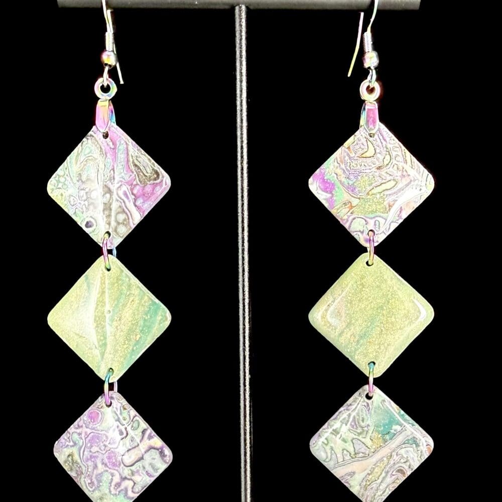 Imperial Spring Mokume Diamond Dangle Earrings