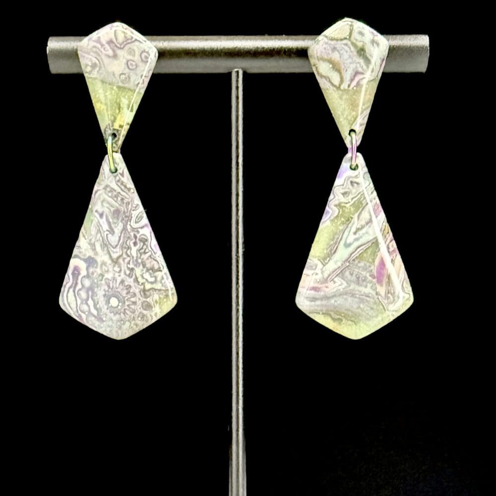 Imperial Spring Mokume Elongated Triangle Drop Earrings