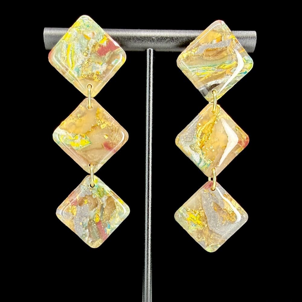 Earthen Stone Triple Modern Diamond Dangle Earrings