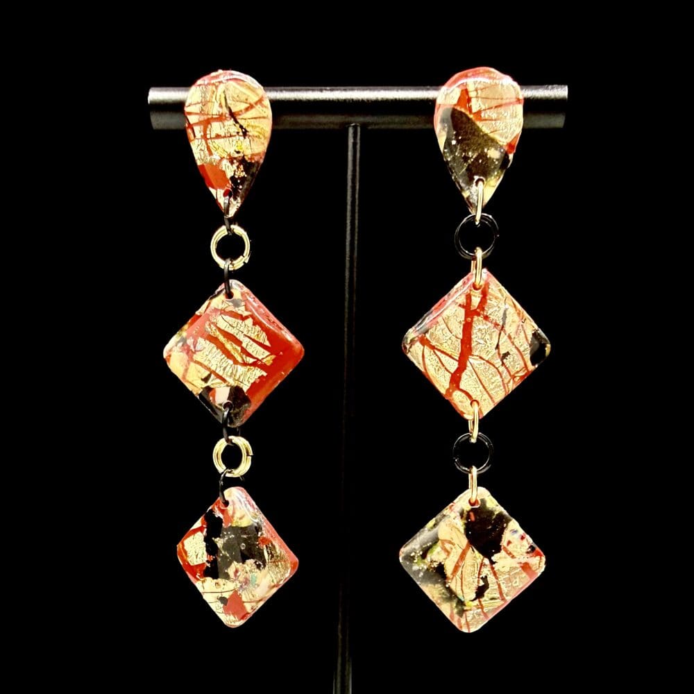 Foiled Disruption Double Diamond Dangle Earrings