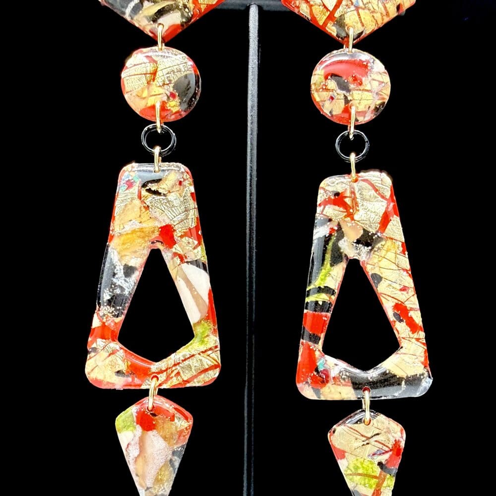 Foiled Disruption Geometric Stacked Dangle Earrings