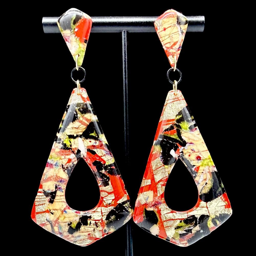 Foiled Disruption Large Elongated Triangle Drop Earrings