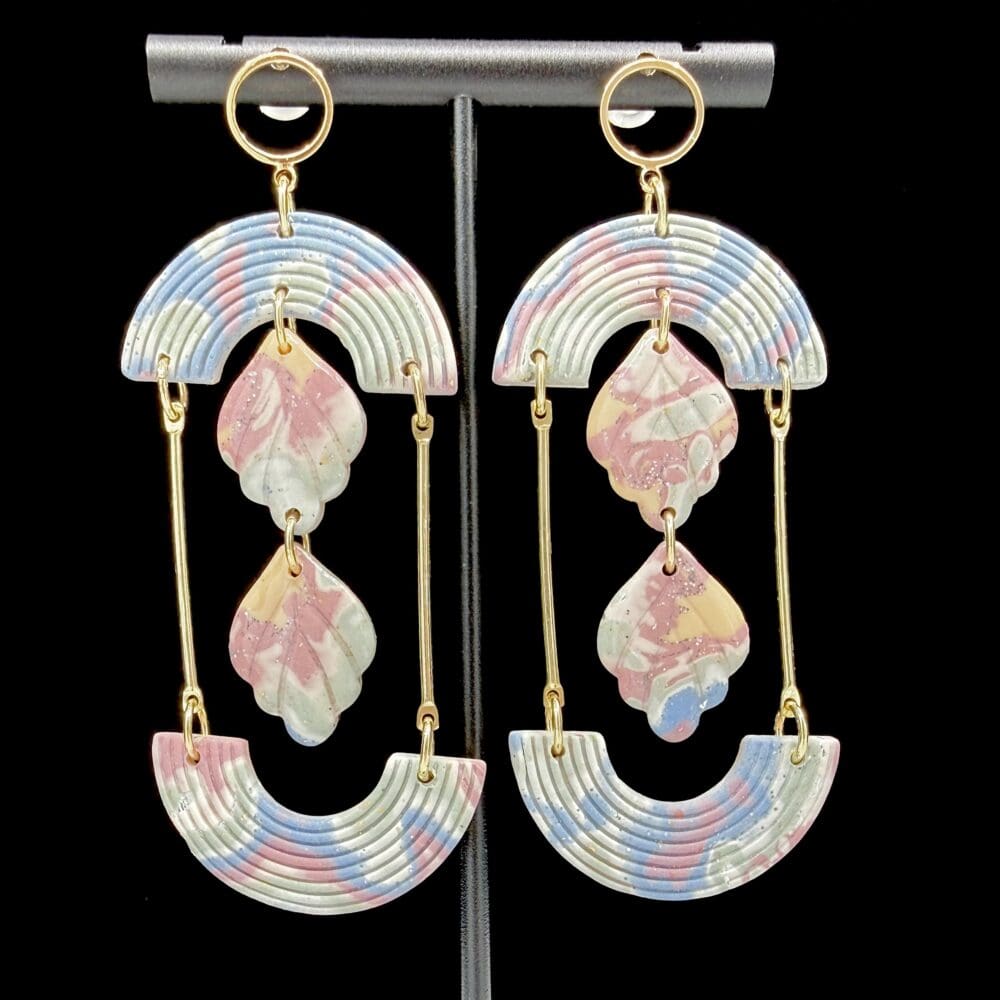 Abstract Hourglass Mokume Dangle Earrings