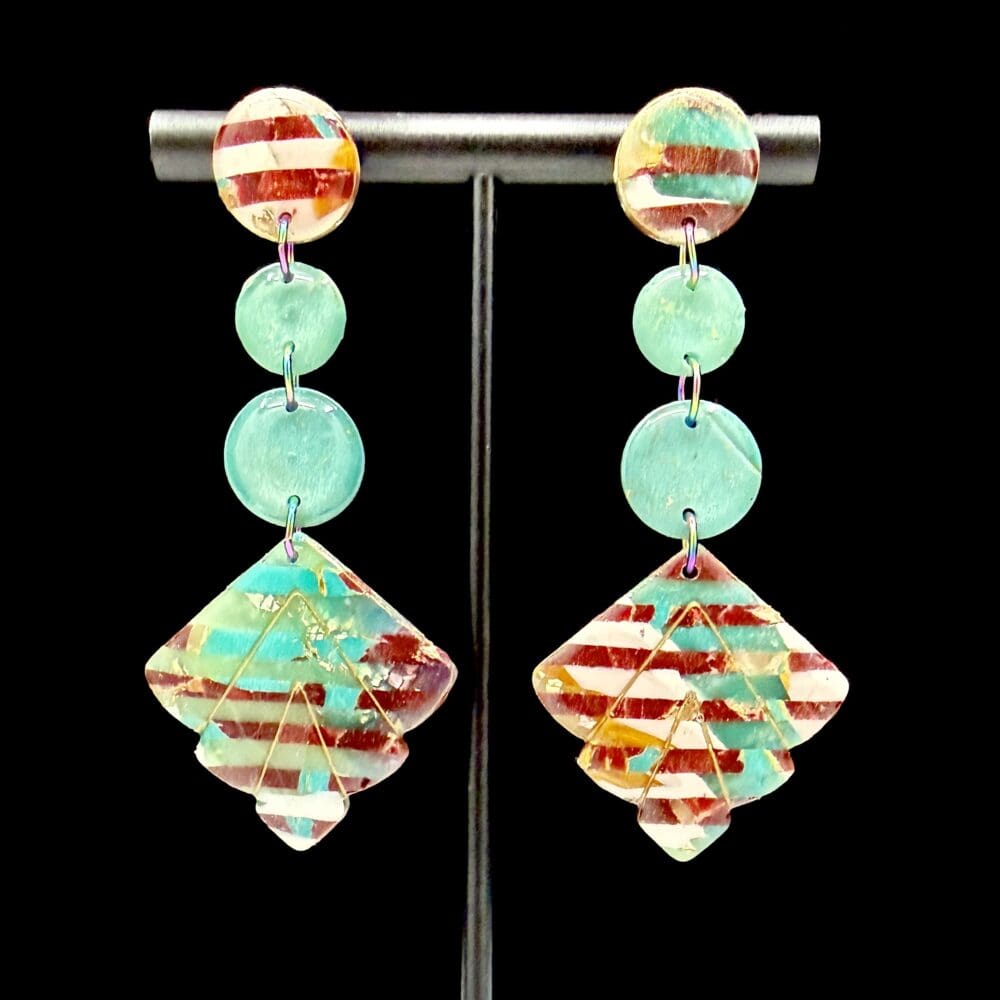 Boardwalk Stripes Circle Fan Stacked Dangle Earrings