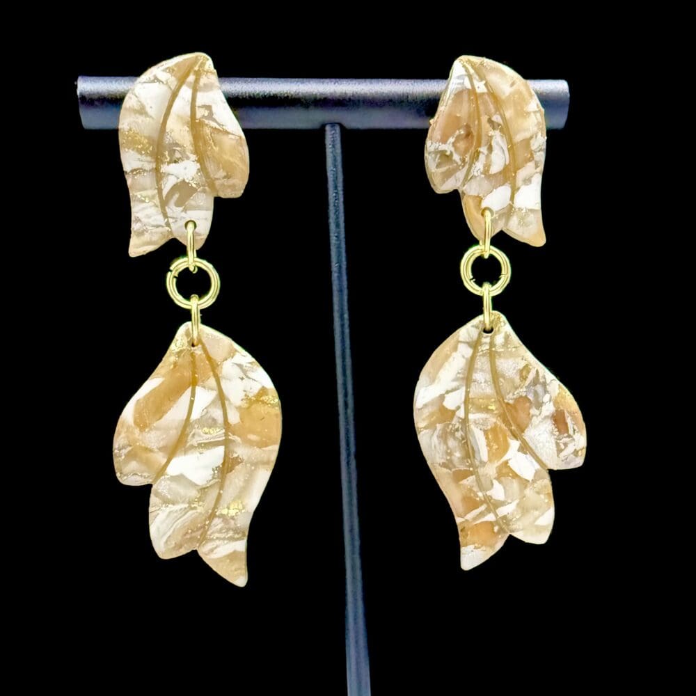 White And Gold Double Wing Dangle Earrings