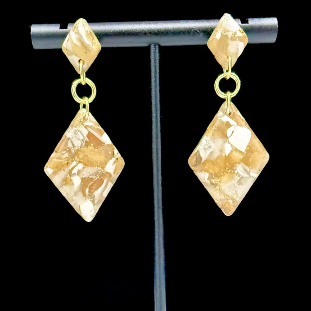 White And Gold Diamond Drop Earrings
