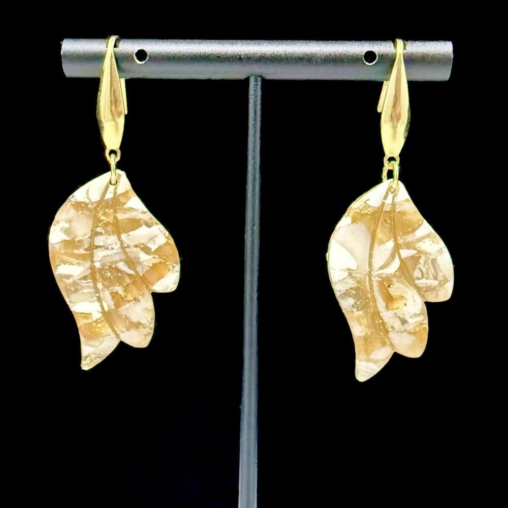 White And Gold Wing Drop Earrings