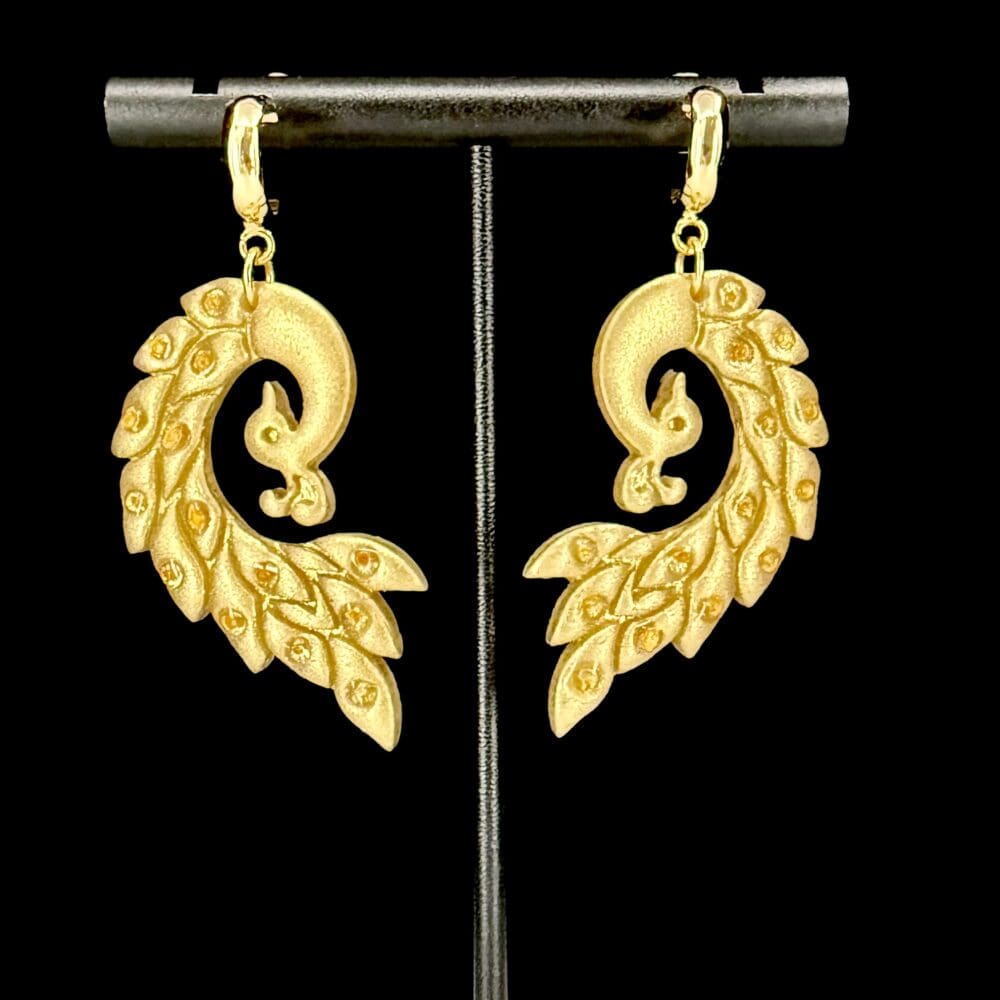 Golden Peacock Drop Earrings