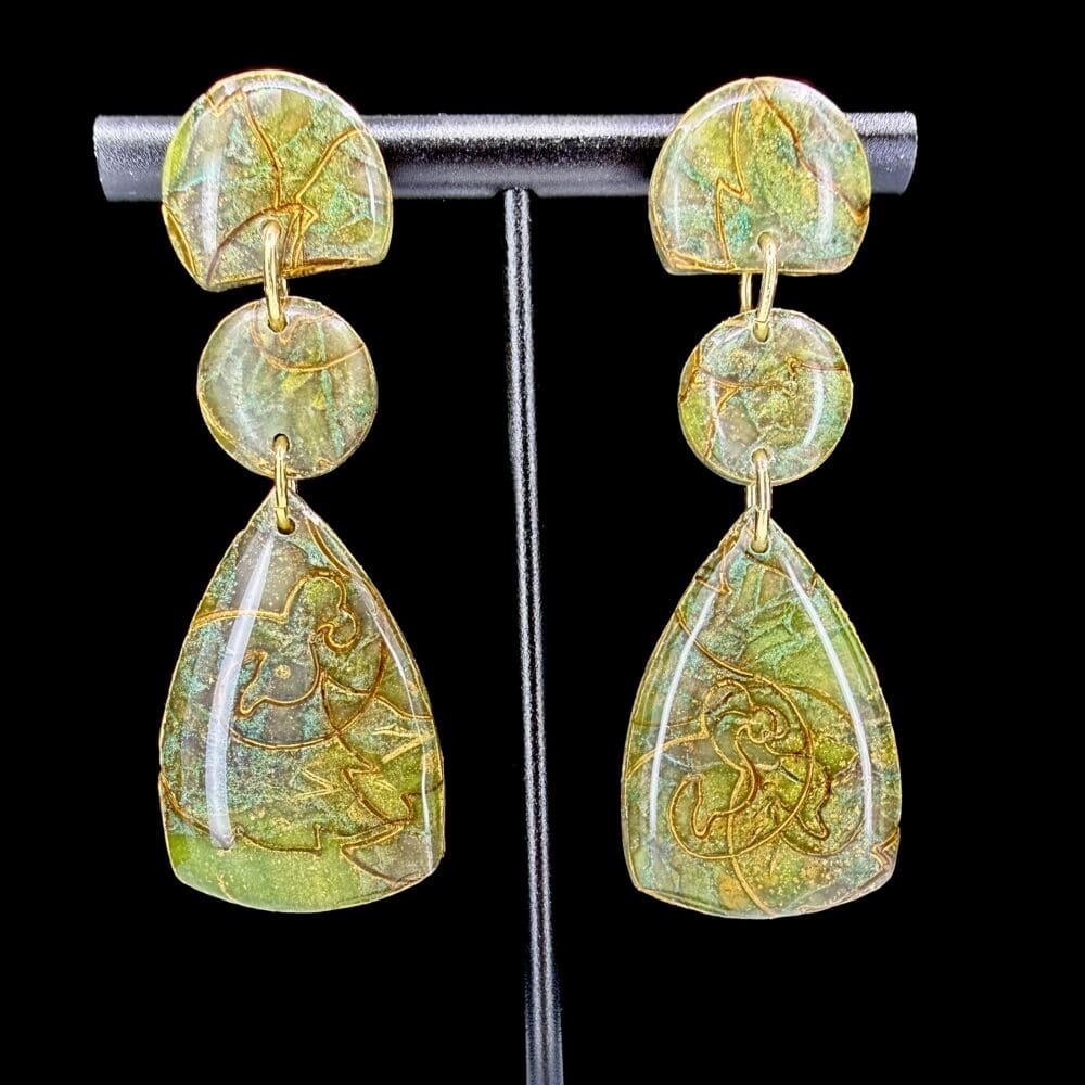 Jade Stone Inspired Geometric Teardrop Stacked Earrings