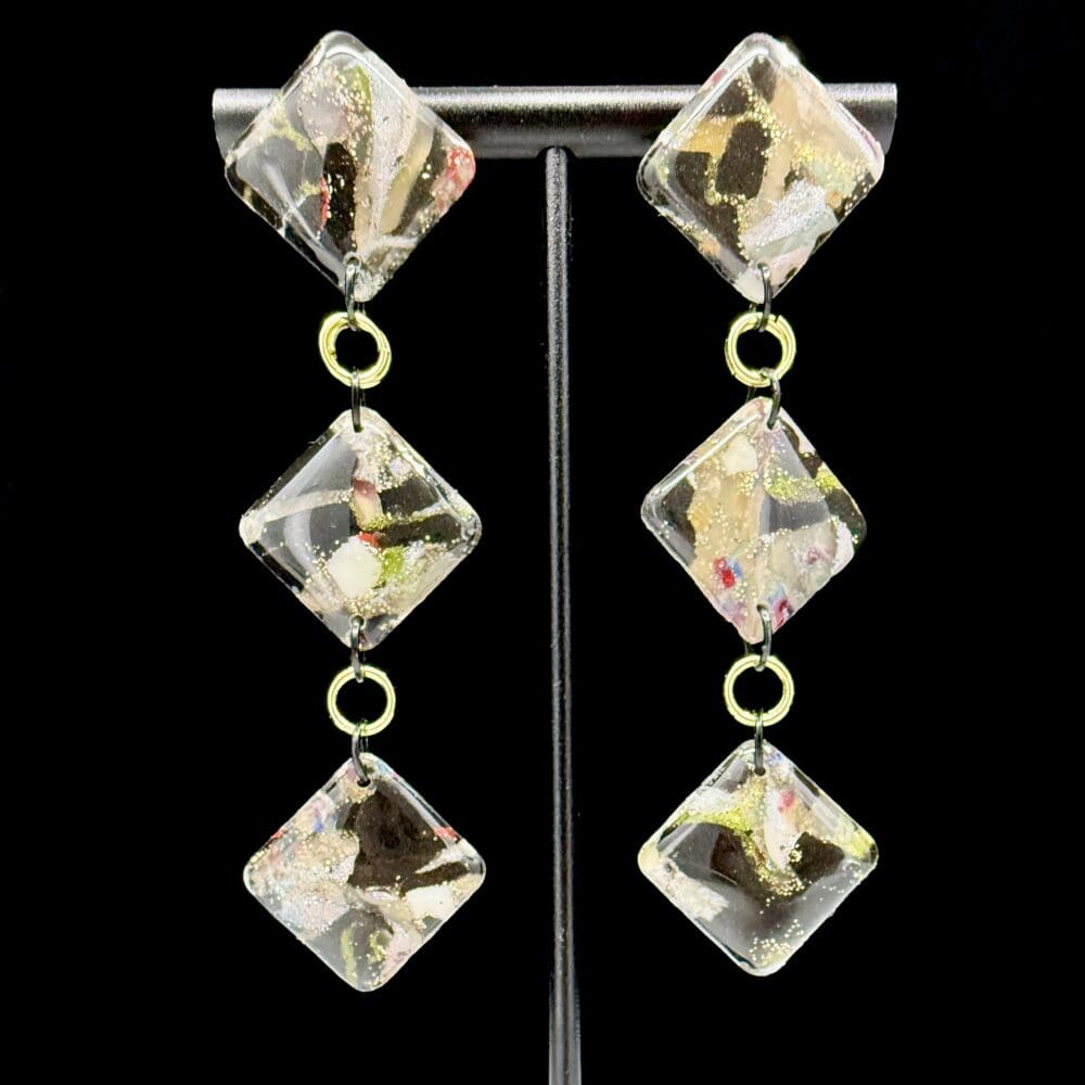 Gritty Disruption Triple Diamond Dangle Earrings